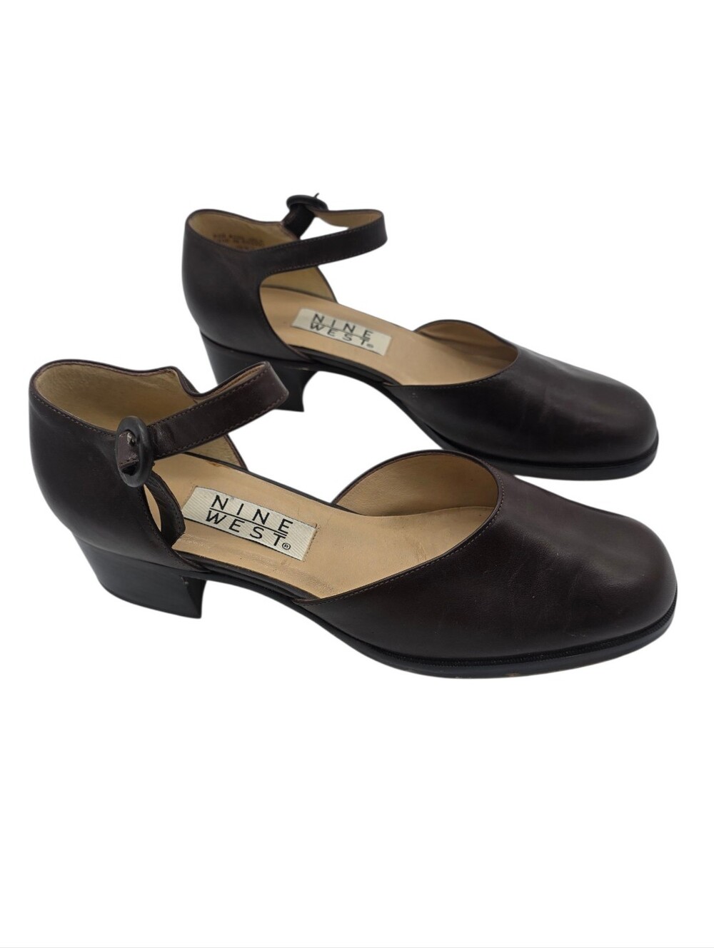Y2K Nine West Brown Leather Mary Jane Low Heel Pumps Size 7